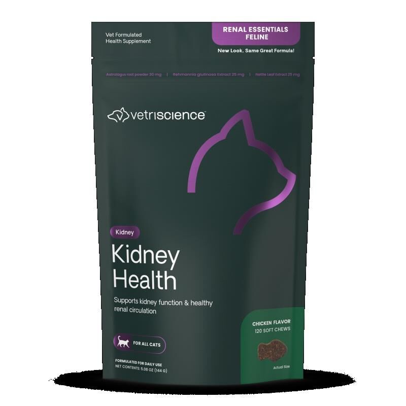 VetriScience Renal Essentials Kidney Health Supplement for Cats, 120 Chicken Flavor Chews