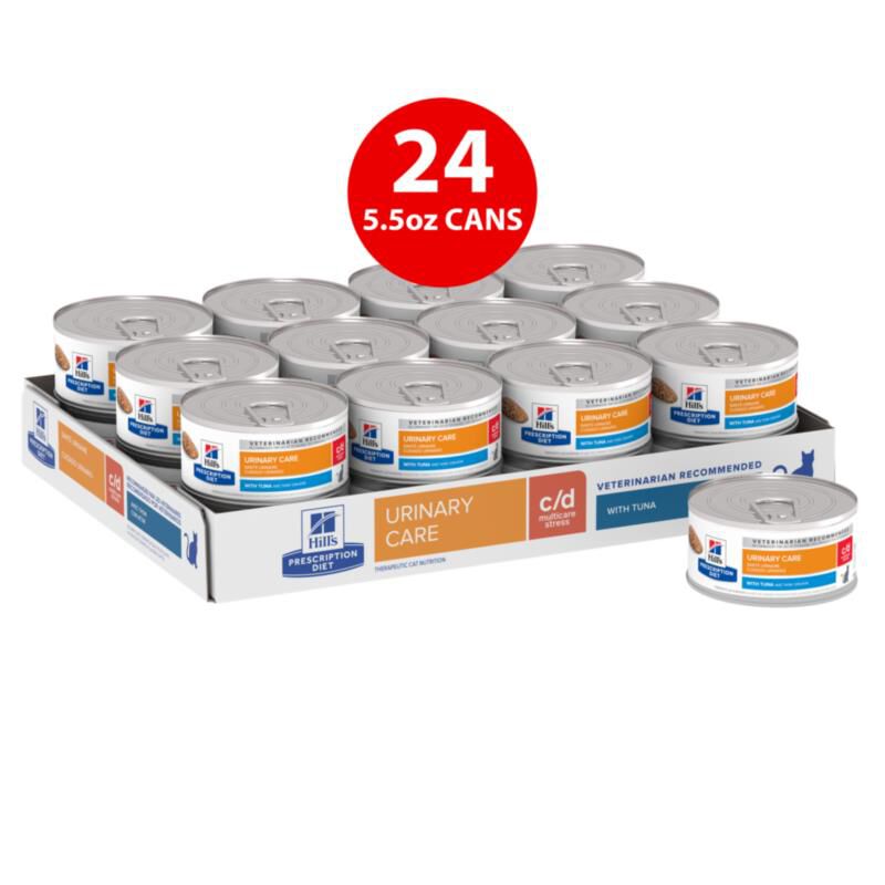 Hill's Prescription Diet c/d Multicare Stress Urinary Care with Tuna Canned Cat Food, 24 x 5.5 oz cans