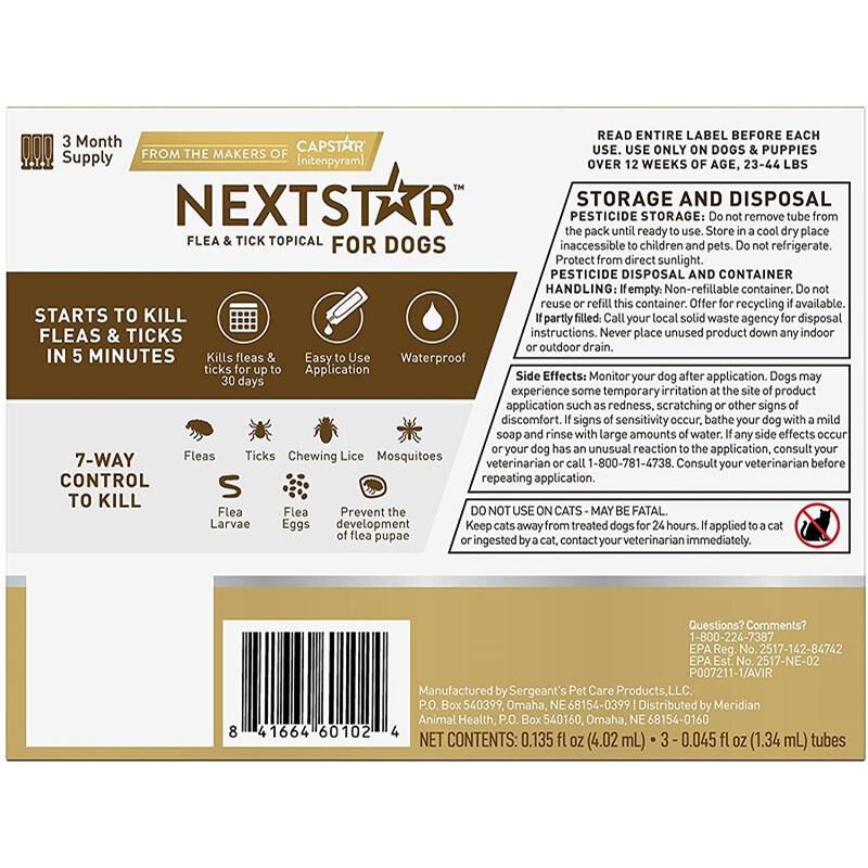 NEXTSTAR Fast Acting Flea & Tick Treatment Medium Dog 23-44 lbs, 3 doses