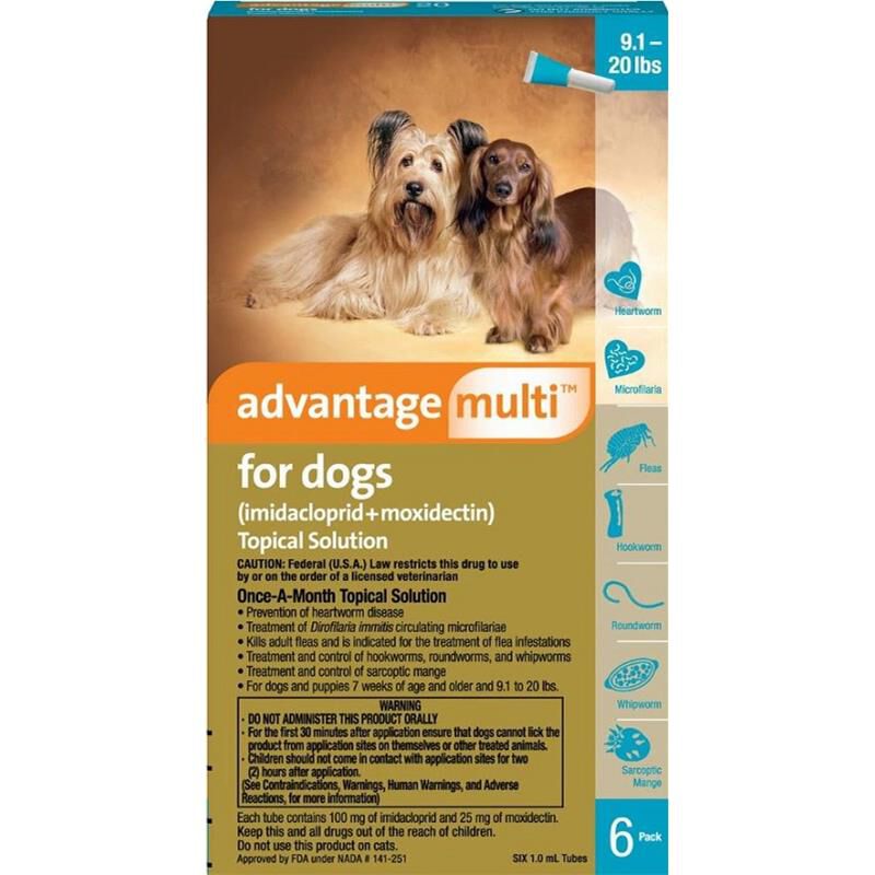 Advantage Multi Topical for Dogs 9.1-20 lbs Teal, 6 Month Supply