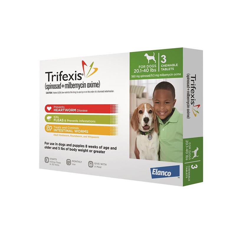 Trifexis Chewable Tablets for Dogs 20.1-40 lbs Green, 3 Month Supply