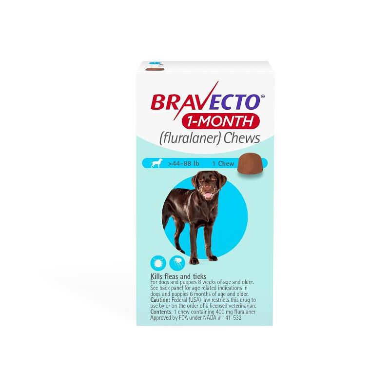 Bravecto Chewable Tablets 44-88 lbs Blue 400 mg, 1 chewable 1 month acting