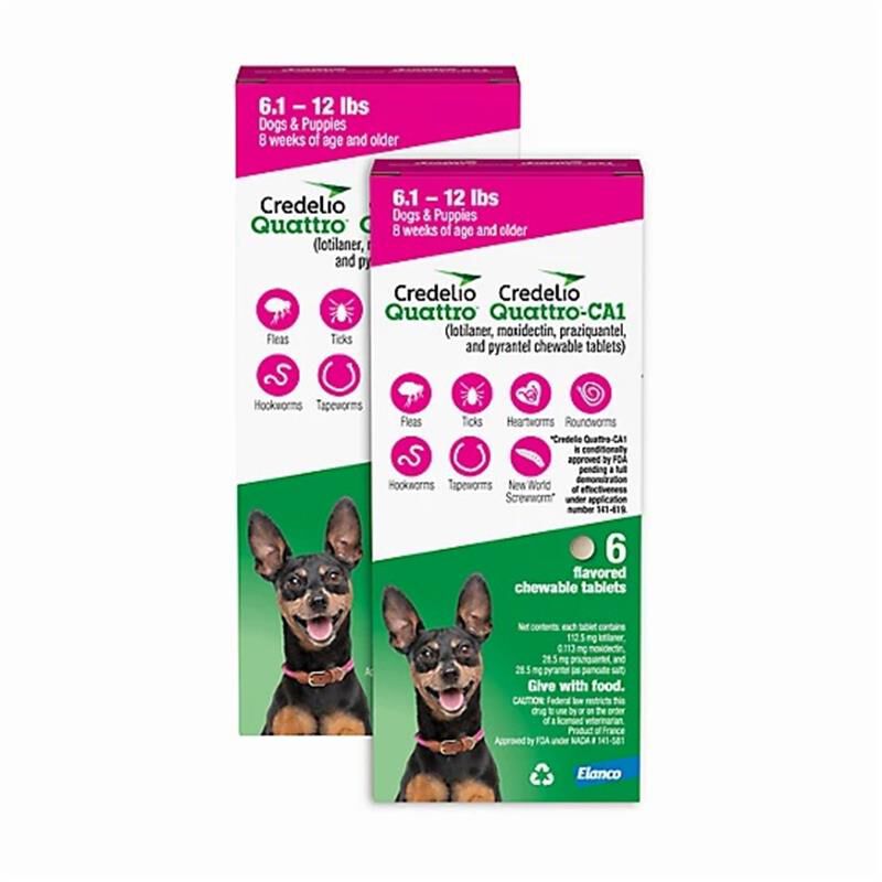 Credelio Quattro / Credelio Quattro-CA1 Flavored Chewable Tablet for Dogs & Puppies 6.1-12 lbs Pink 12 Month Supply
