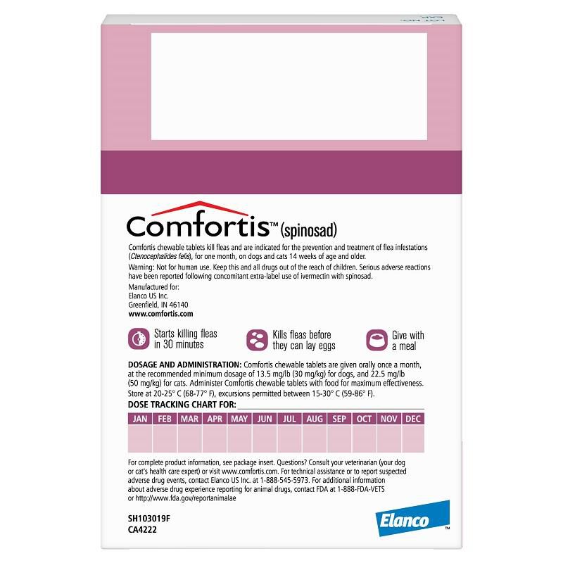 Comfortis Chewable Tablets for Cats 4.1-6 lbs and Dogs 5-10 lbs Pink, 6 Month Supply