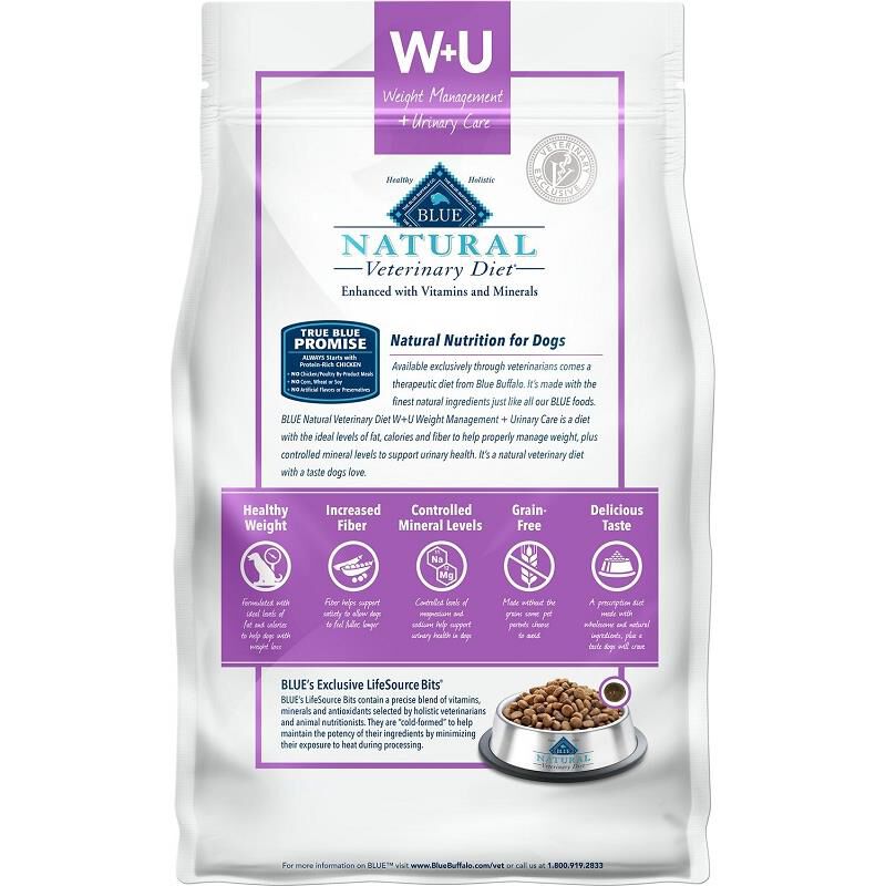Blue Buffalo Natural Veterinary Diet W+U Weight Management + Urinary Care Dry Dog Food, 6 lbs