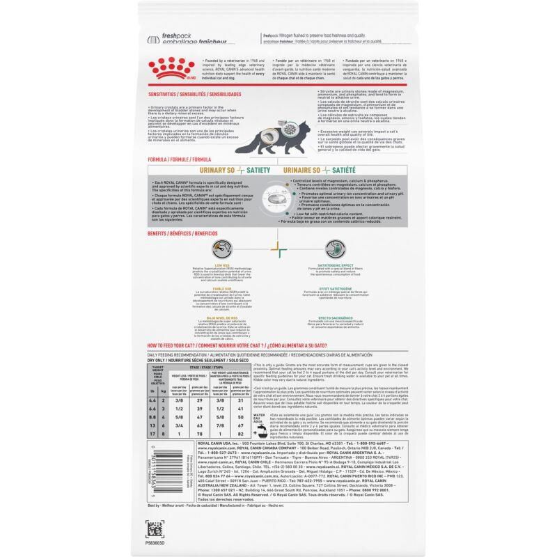 Royal Canin Veterinary Diet Adult Multifunction Urinary SO + Satiety Dry Cat Food, 6.6 lb bag