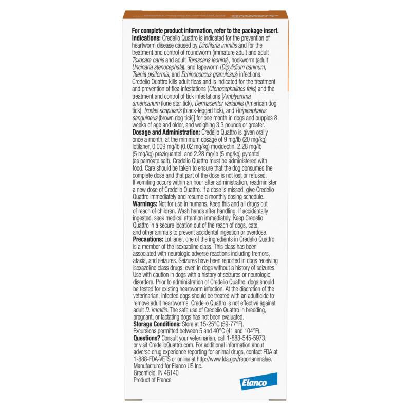 Credelio Quattro Flavored Chewable Tablet for Dogs & Puppies 12.1-25 lbs Orange 6 Month Supply