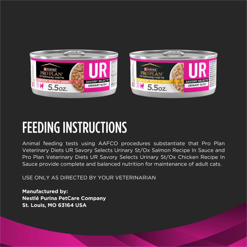 Purina Pro Plan Veterinary Diets UR Savory Selects Urinary St/Ox Chicken and Salmon Wet Cat Food&nbsp;Variety Pack, 24 x 5.5 oz cans