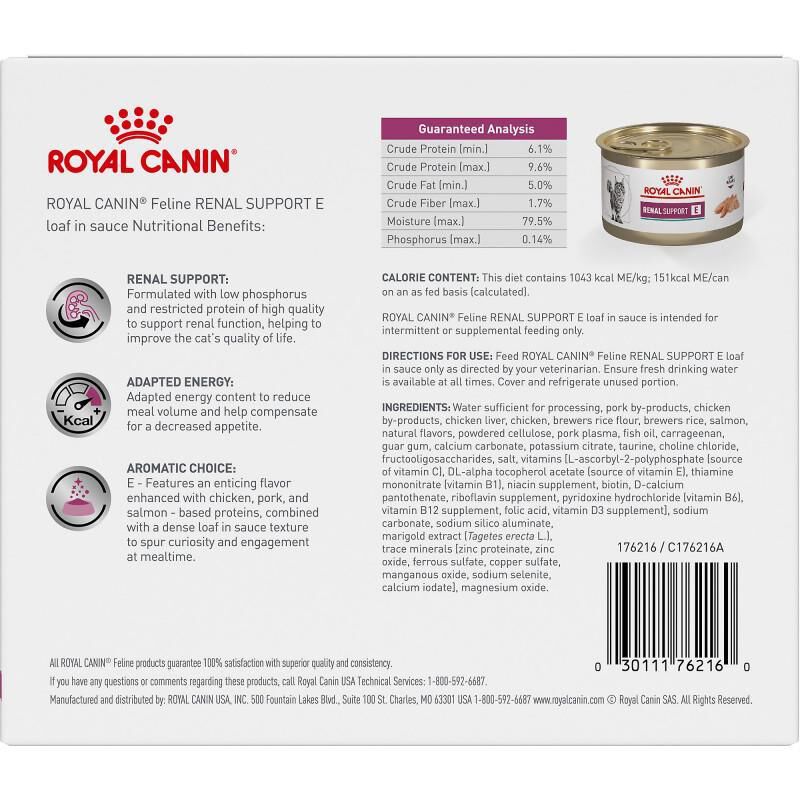 Royal Canin Veterinary Diet Adult Renal Support E Loaf in Sauce Canned Cat Food, 5.1 oz cans