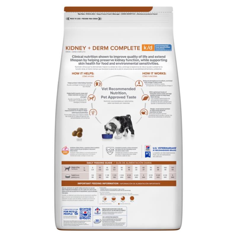 Hill's Prescription Diet k/d Kidney Care + Derm Complete Rice & Egg Entree Dry Dog Food, 14.3 lb bag