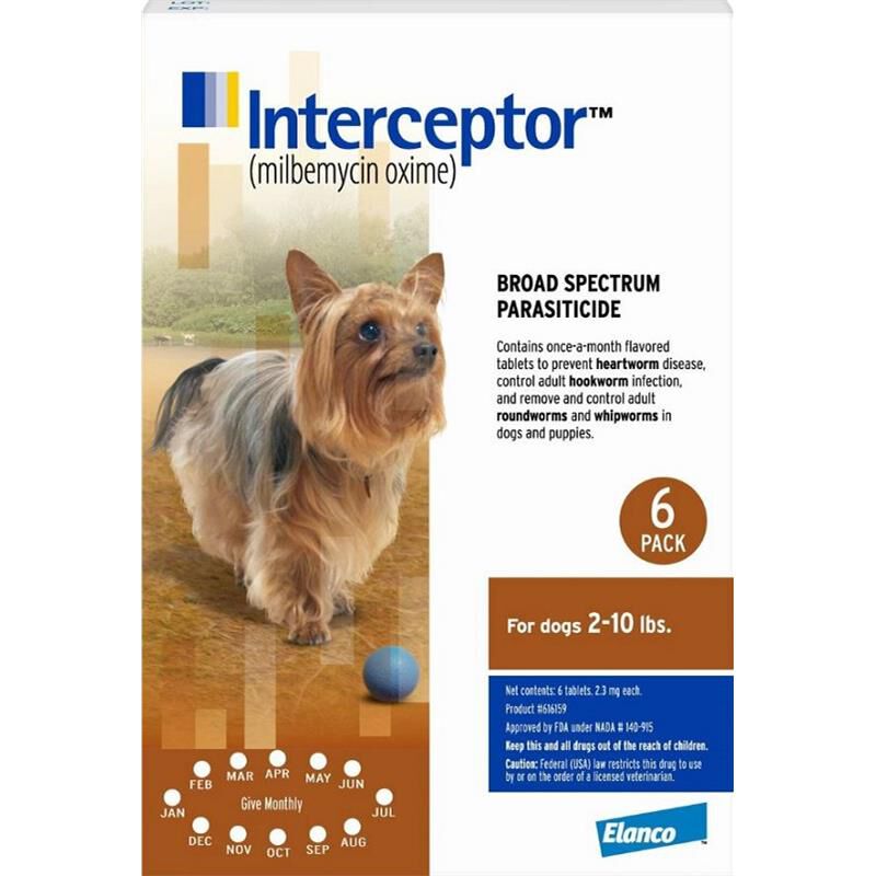 Interceptor for Dogs 2-10 lbs 6 Month Supply Brown