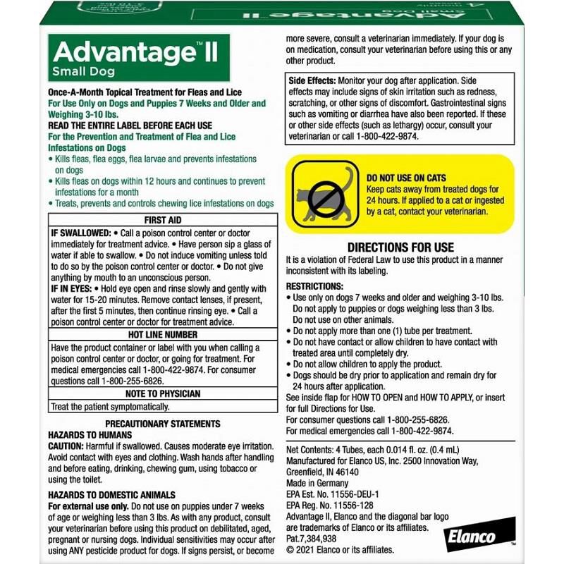 Advantage II Flea Prevention for Small Dogs, 4 monthly treatments