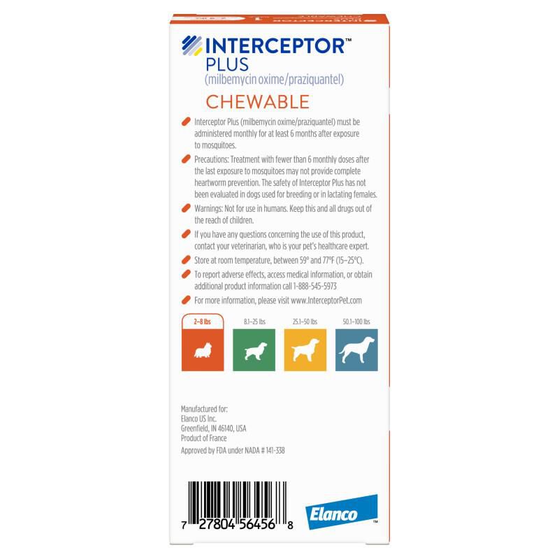 Interceptor Plus Chewable Tablets for Dogs 2-8 lbs Orange, 1 Month Supply