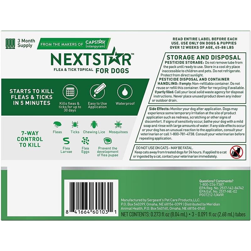 NEXTSTAR Fast Acting Flea & Tick Treatment Large Dog 45-88 lbs, 3 doses