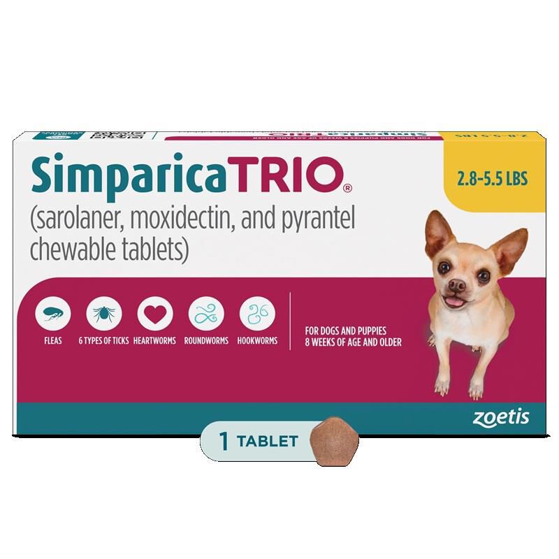 Simparica Trio Chewable Tablets for Dogs 2.8-5.5 lbs Gold, 1 Month Supply