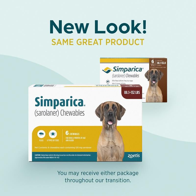Simparica Chewable Tablets for Dogs 88-132 lbs Brown, 6 Month Supply