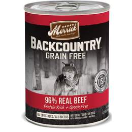 Merrick Backcountry Grain Free 96% Beef Canned Dog Food, 12 x 12.7 oz cans