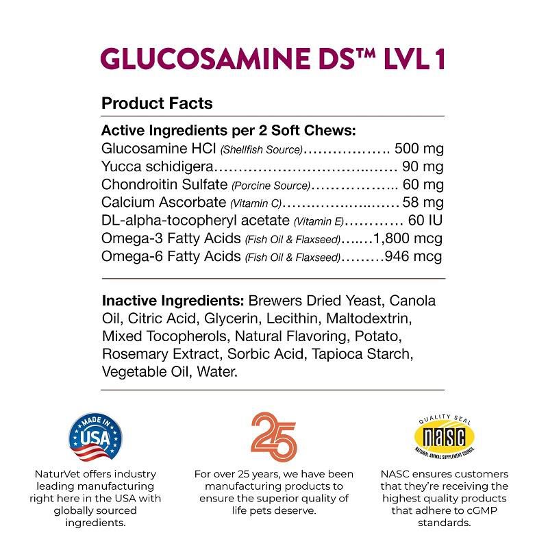 NaturVet Glucosamine DS Level 1, 120 Soft Chews