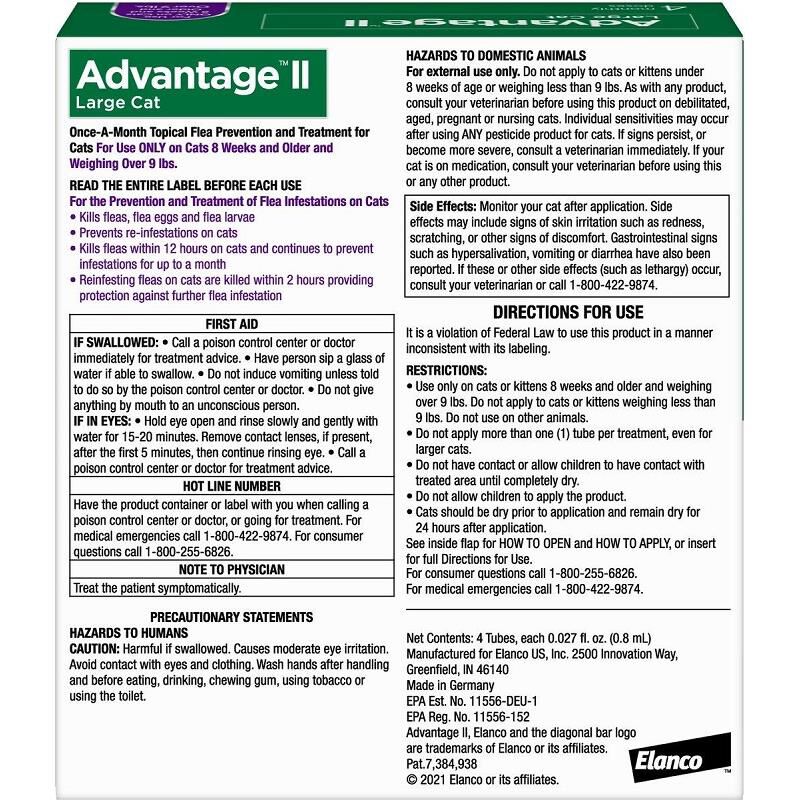 Advantage II for Cats over 9  lbs Purple 4 Month