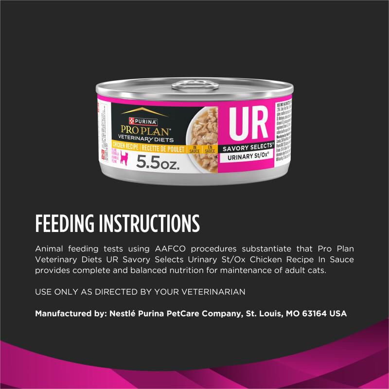 Purina Pro Plan Veterinary Diets UR Savory Selects Urinary St/Ox Chicken Recipe Wet Cat Food, 24 x 5.5 oz cans