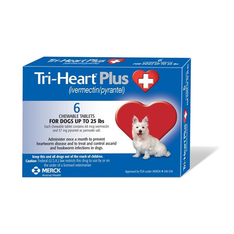 Tri-Heart Plus Chewable Tablets for Dogs 1-25 lbs Blue, 6 Month Supply