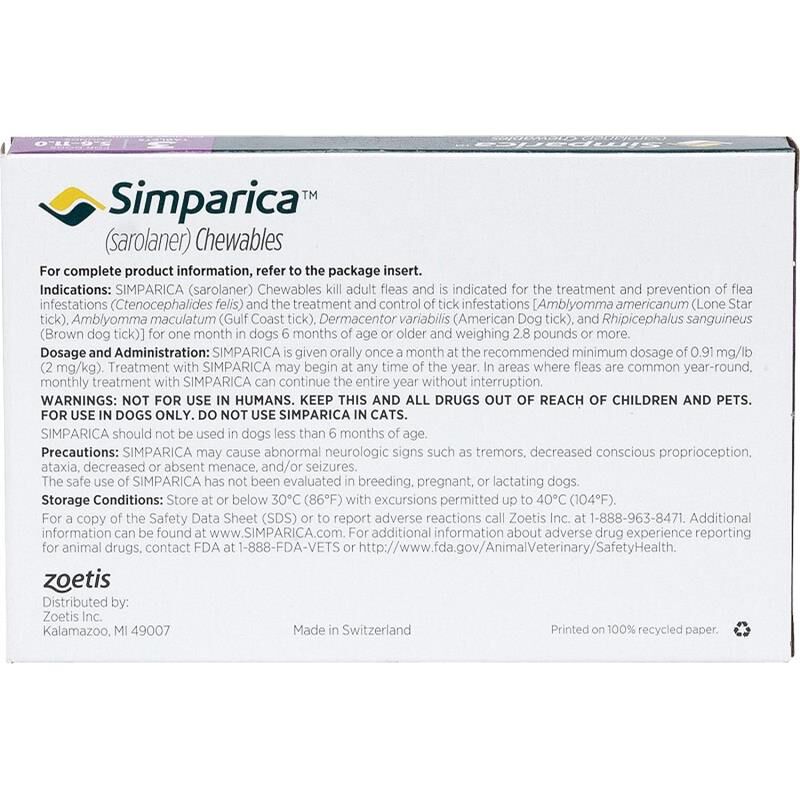 Simparica Chewable Tablets for Dogs 5.6-11 lbs Purple, 3 Month Supply