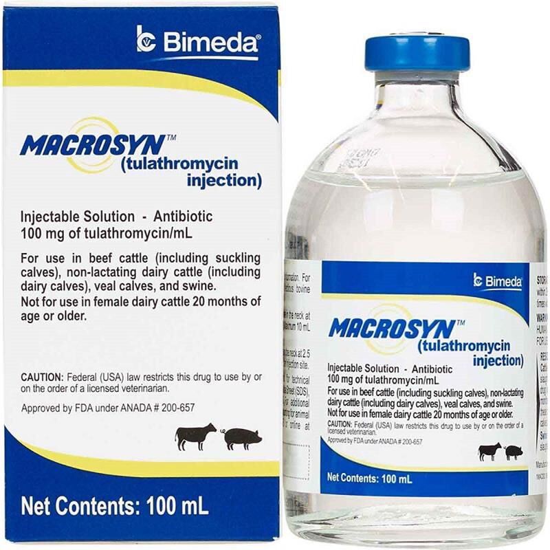 Macrosyn (Tulathromycin) Injectable for Cattle and Swine, 100 ml