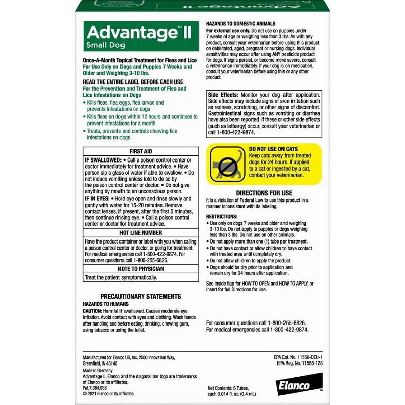 Advantage II for Dogs Up to 10 lb Green 6 Month