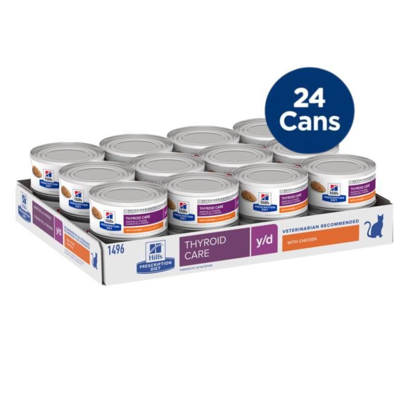 Hill's Prescription Diet y/d Thyroid Care with Chicken Canned Cat Food, 24 x 5.5 oz cans