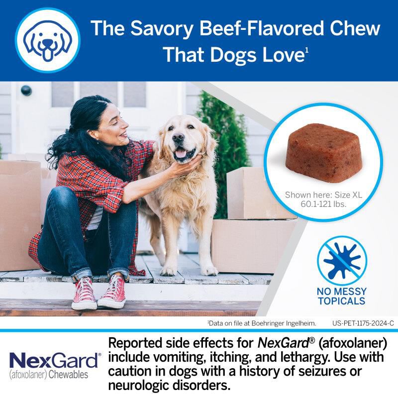 NexGard Chewable for Dogs 60.1 - 121.0 lbs, 1 Month Supply