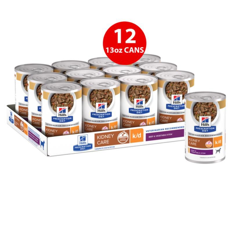 Hill's Prescription Diet k/d Kidney Care Beef & Vegetable Stew Wet Dog Food, 12 x 12.5 oz cans