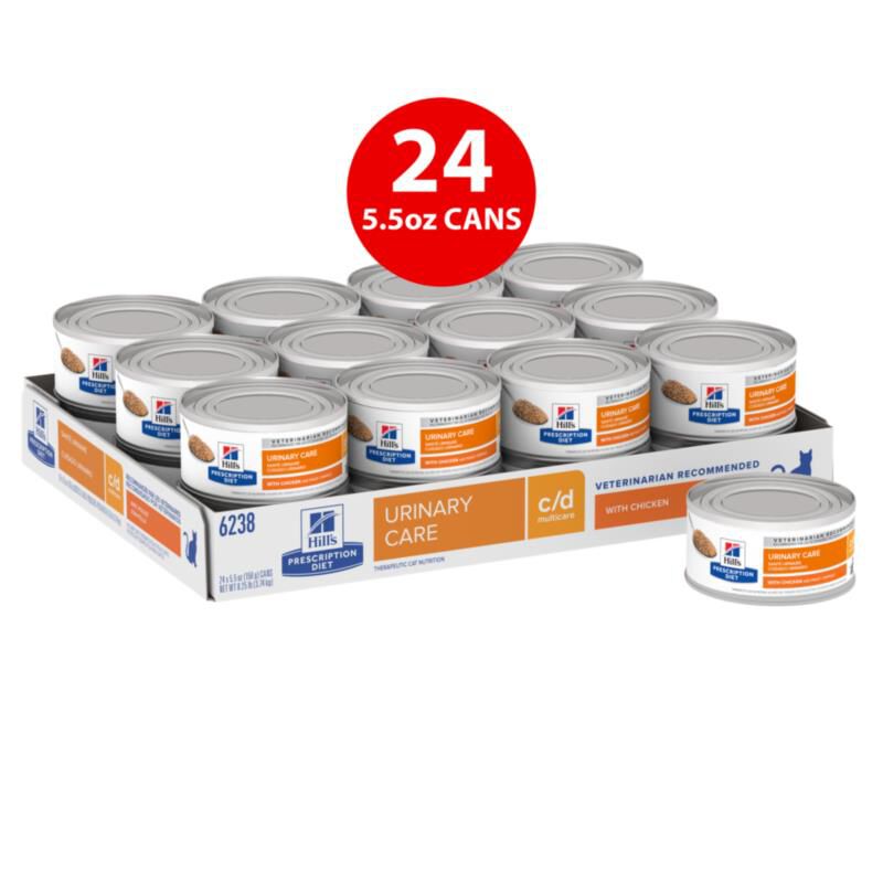Hill's Prescription Diet c/d Multicare Urinary Care with Chicken Canned Cat Food, 24 x 5.5 oz cans