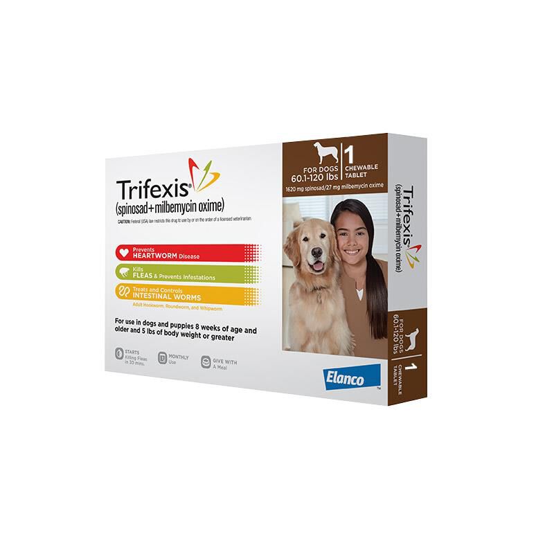Trifexis Chewable Tablets for Dogs 60.1-120 lbs Brown, 1 Month Supply