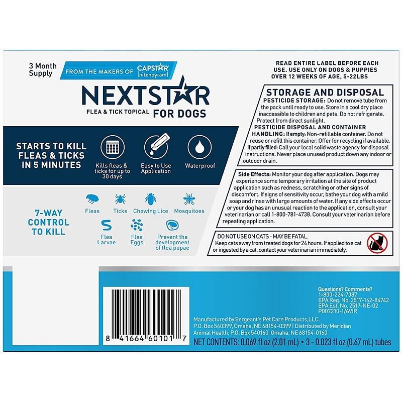 NEXTSTAR Fast Acting Flea & Tick Treatment Small Dog 5-22 lbs, 3 doses
