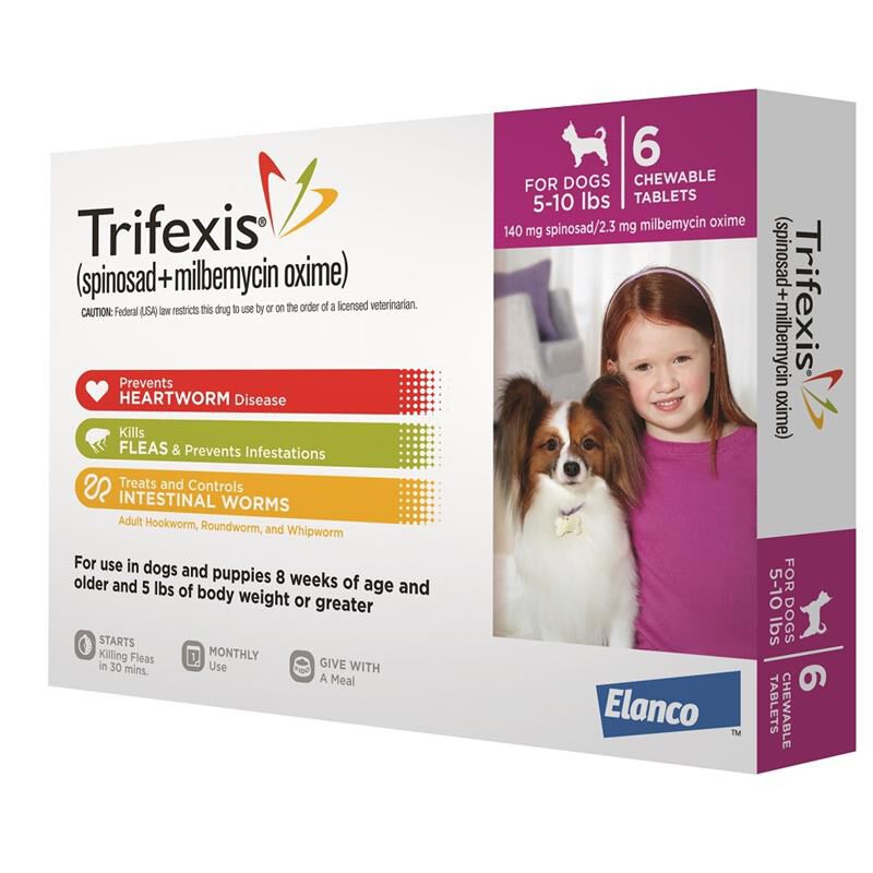 Trifexis Chewable Tablets for Dogs 5-10 lbs Pink, 6 Month Supply
