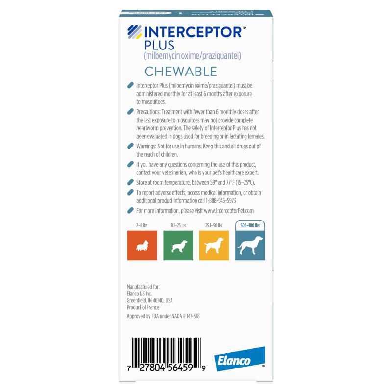 Interceptor Plus Chewable Tablets for Dogs 50.1-100 lbs Blue, 1 Month Supply