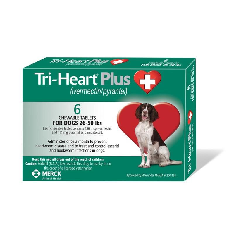 Tri-Heart Plus Chewable Tablets for Dogs 26-50 lbs Green, 6 Month Supply