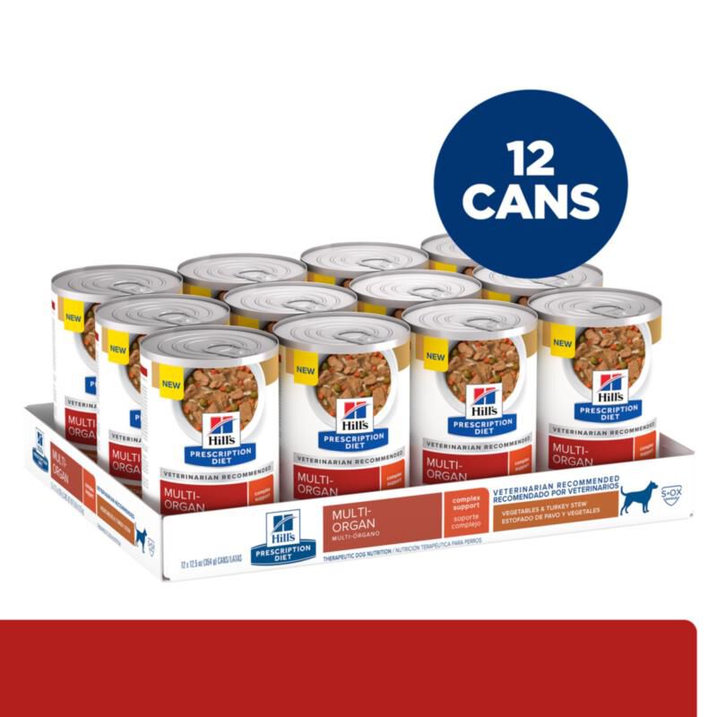 Hill's Prescription Diet Multi-Organ Turkey & Vegetable Stew Wet Dog Food, 12 x 12.5 oz cans