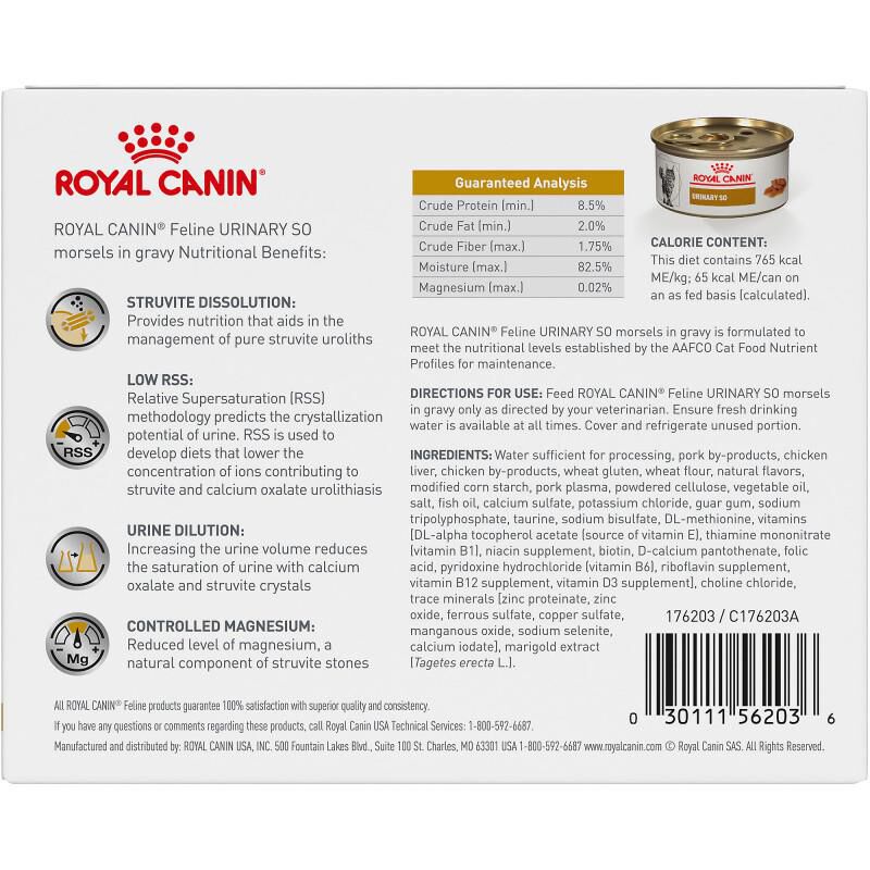 Royal Canin Veterinary Diet Adult Urinary SO Morsels in Gravy Canned Cat Food, 6 x 3 oz cans