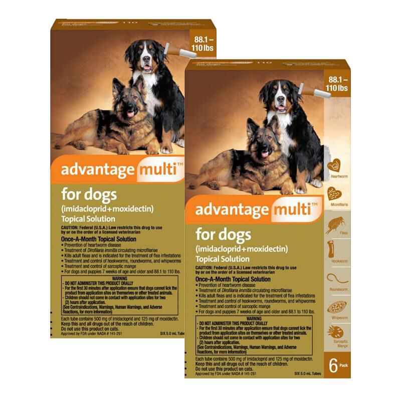 Advantage Multi Topical for Dogs 88.1-110 lbs Brown, 12 Month Supply