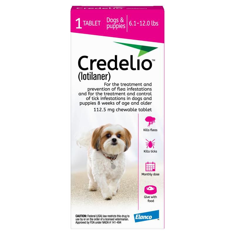 Credelio Flea & Tick Chewable Tablets for Dogs & Puppies, 6.1-12 lbs (112.50 mg) Pink, 1 Month Supply