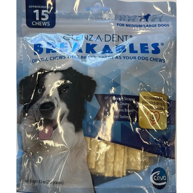 Clenz-A-Dent Breakables Dental Chews for Medium & Large Dogs, 15 ct