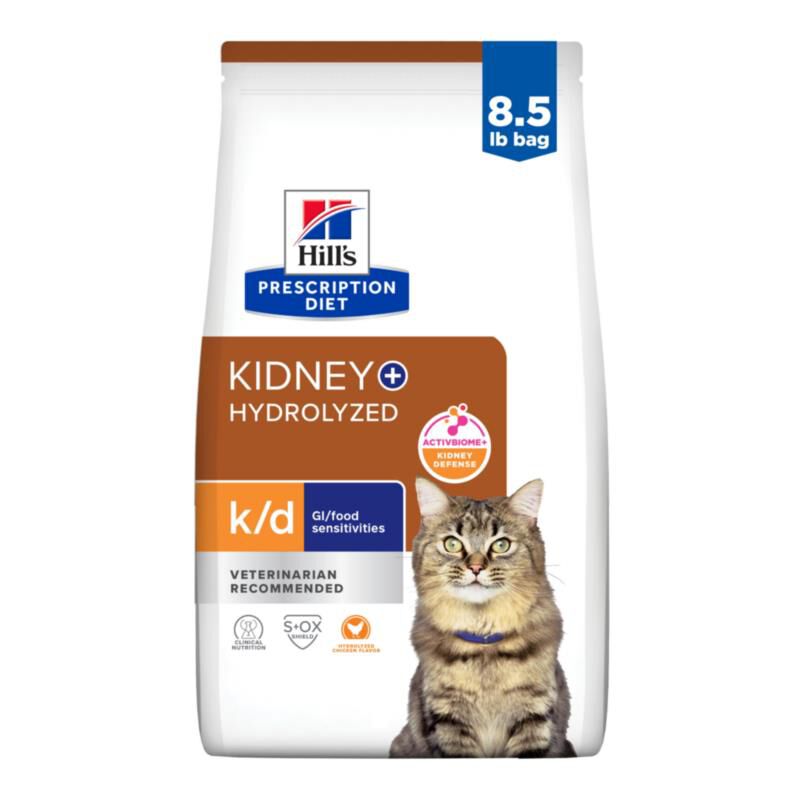 Hill's Prescription Diet k/d Kidney Care Hydrolyzed Chicken Flavor Dry Cat Food, 8.5 lb bag