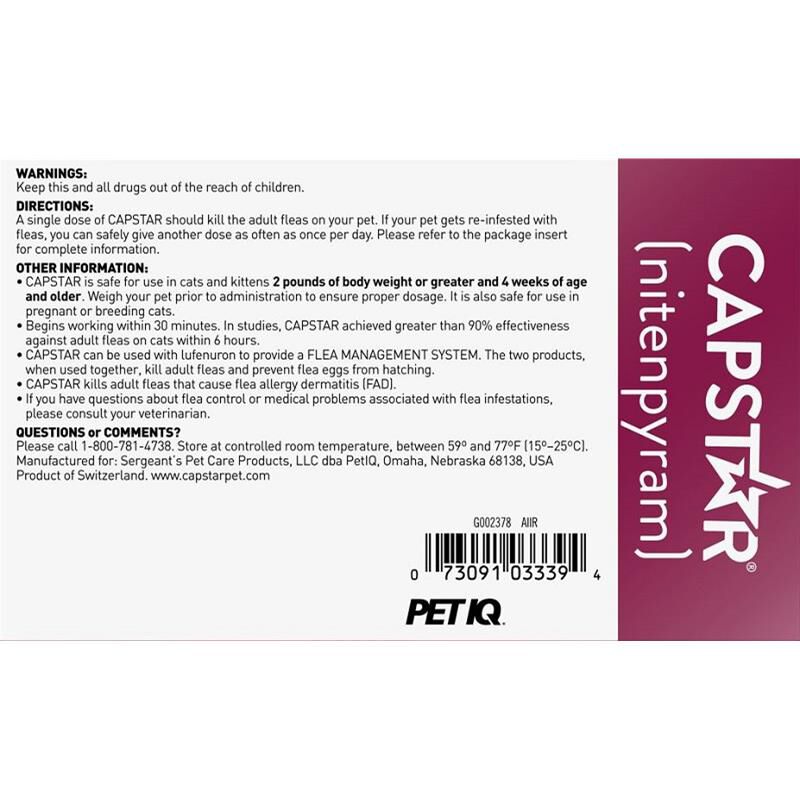 Capstar Flea Tablets for Cats 2-25 lbs Purple, 6 Ct.