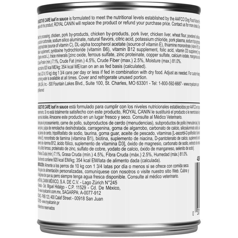 Royal Canin Canine Care Nutrition Adult Digestive Care Loaf in Sauce Canned Dog Food, 12 x 13.5 oz cans