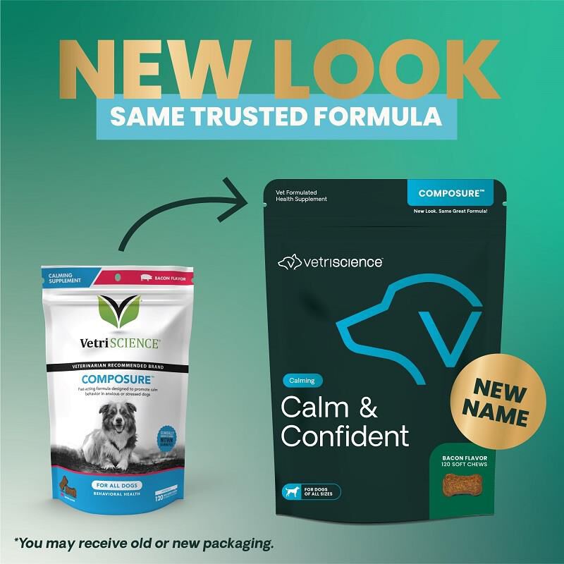 VetriScience Composure Calming Calm & Confident Supplement for Dogs, 120 Soft Chews Bacon Flavor