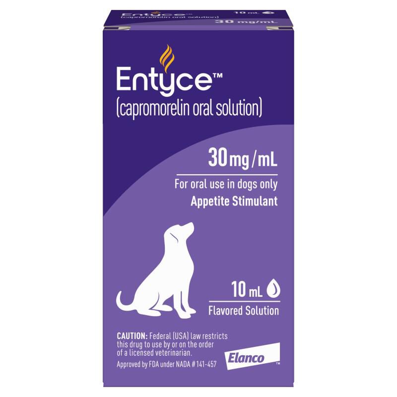 Entyce 30 mg/ml Capromorelin Oral Solution for Dogs, 10 ml bottle w/1 ml dosing syringe