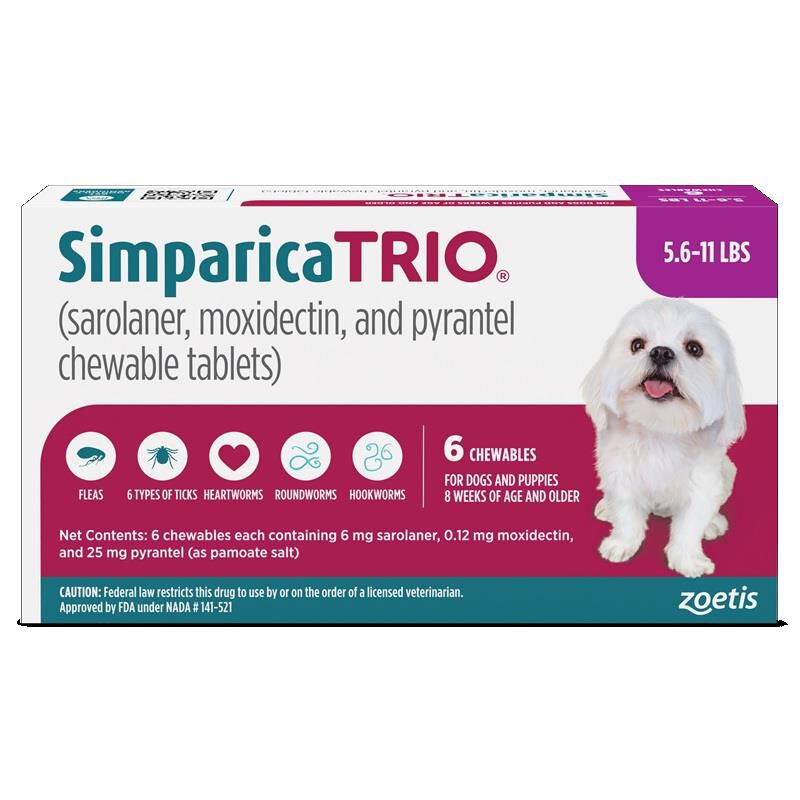 Simparica Trio Chewable Tablets for Dogs 5.6-11 lbs Purple, 6 Month Supply