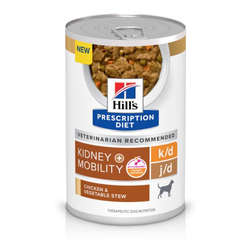 Hill's Prescription Diet k/d Kidney Care + Mobility Chicken & Vegetable Stew Flavor Wet Dog Food, 12 x 12.5 oz cans