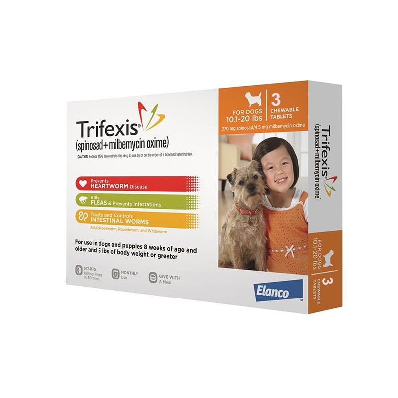 Trifexis Chewable Tablets for Dogs 10.1-20 lbs Orange, 3 Month Supply